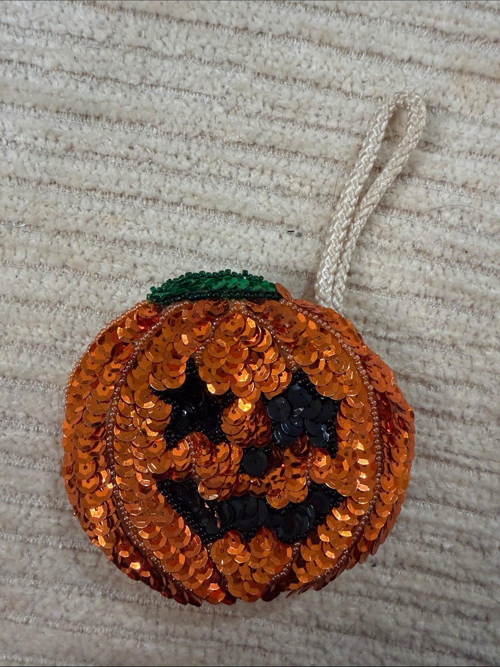 Sequin Pumpkin Wristlet Charm Coin Wallet in Orange with Green Stem